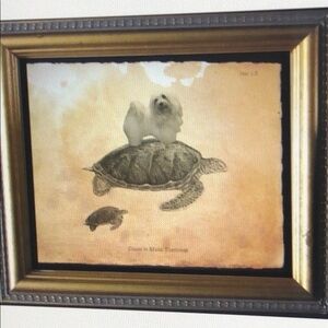 Havanese Dog on Turtle Wall Art Print Tea Stained